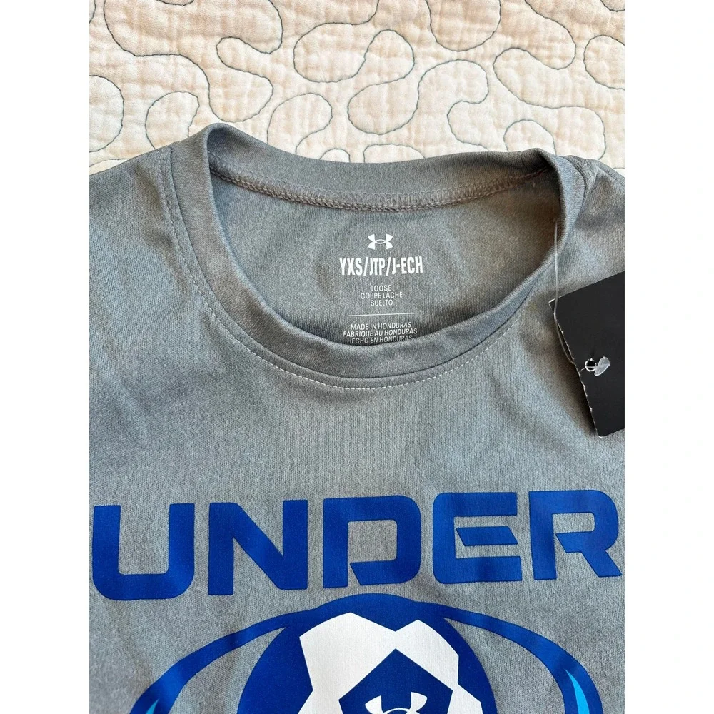 Under Armour Girl's Soccer Graphic Tee Gray Blue‎ Performance Size XS  #107